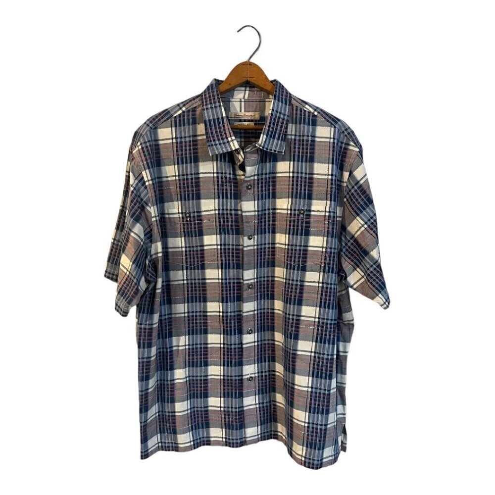 Tommy Bahama Men’s Silk Cotton Button Up Shirt Plaid XXL Original Fit Short Slee